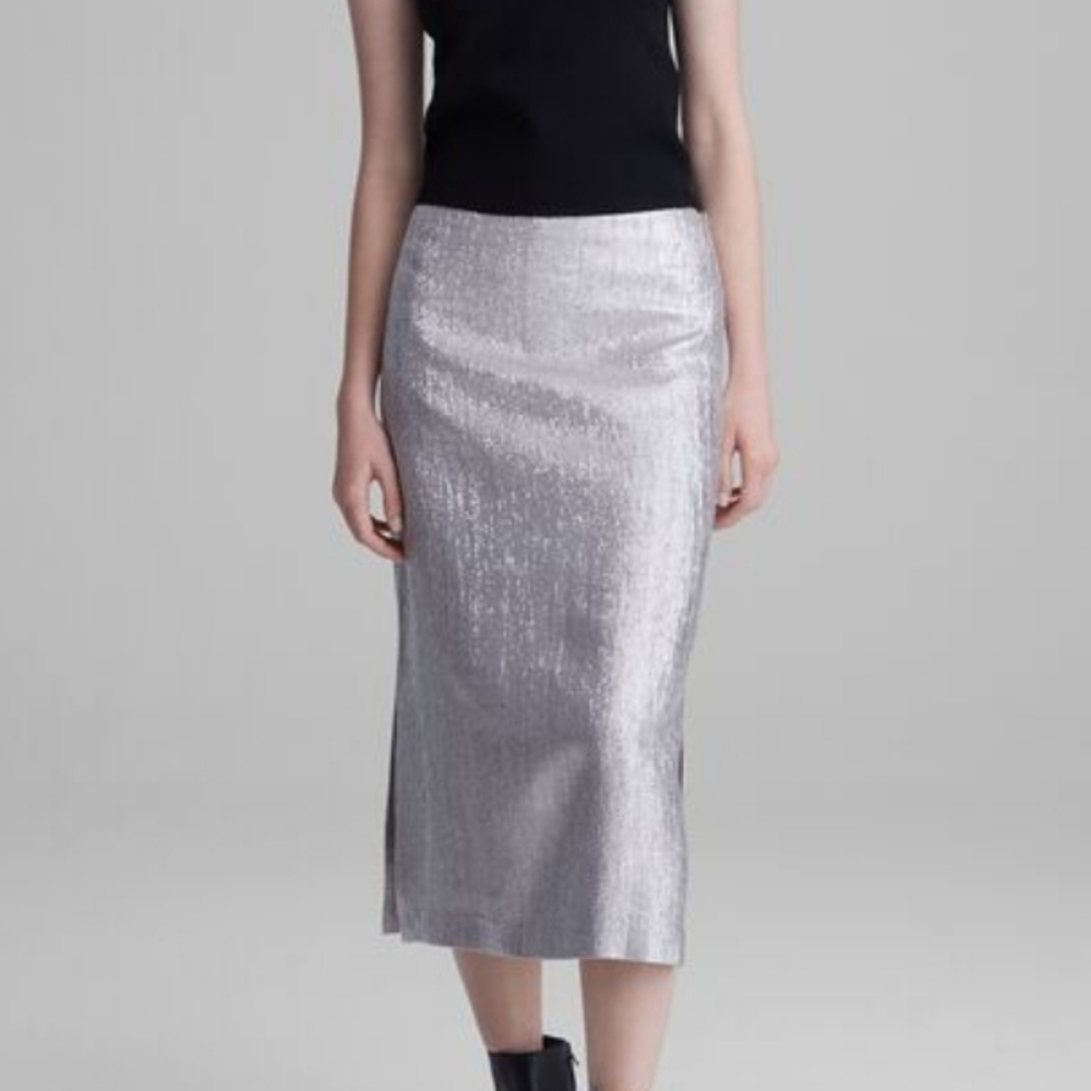 Club Monaco Lurex Silver Midi Skirt, US 0